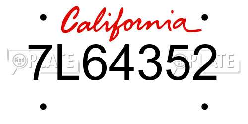 7L64352 California License Plate