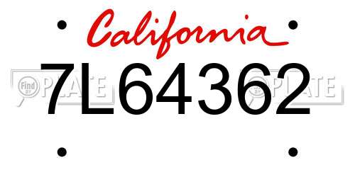 7L64362 California License Plate