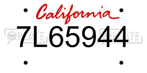 7L65944 California License Plate