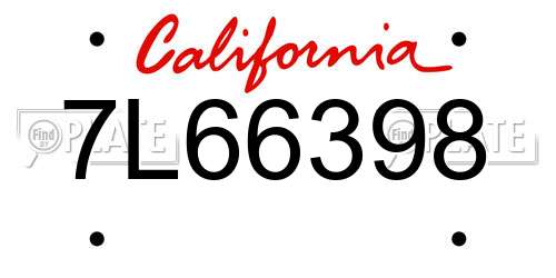 7L66398 California License Plate