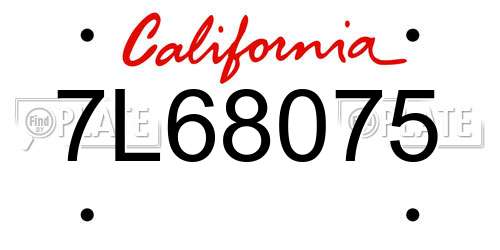 7L68075 California License Plate