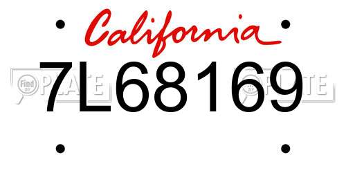 7L68169 California License Plate