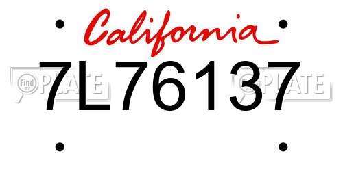 7L76137 California License Plate