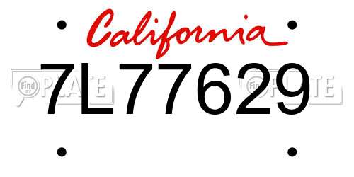 7L77629 California License Plate