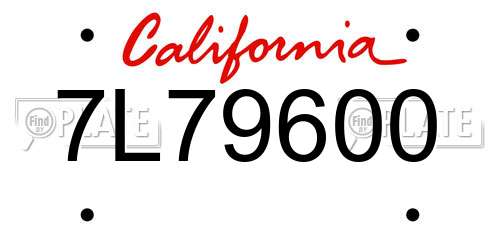 7L79600 California License Plate