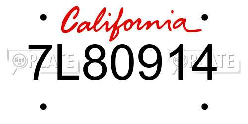 7L80914 California License Plate
