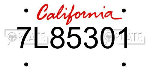 7L85301 California License Plate