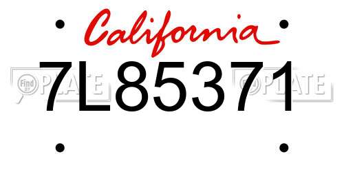 7L85371 California License Plate