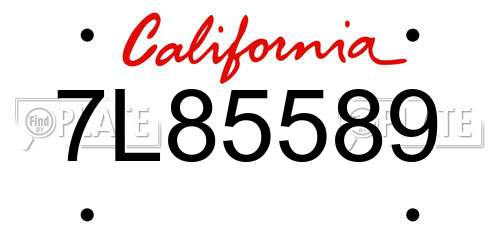 7L85589 California License Plate