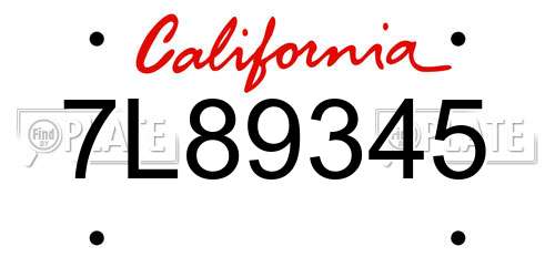 7L89345 California License Plate