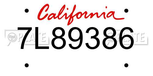7L89386 California License Plate