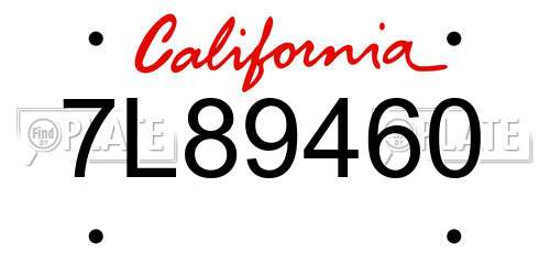 7L89460 California License Plate