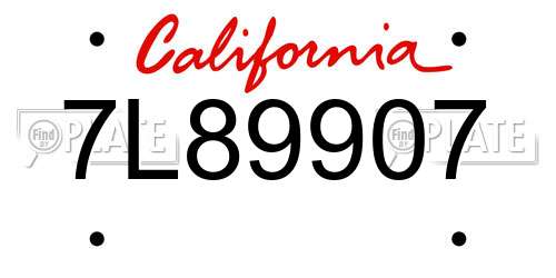 7L89907 California License Plate