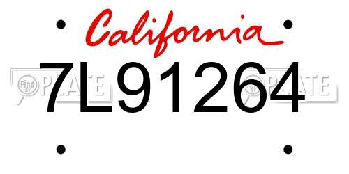 7L91264 California License Plate