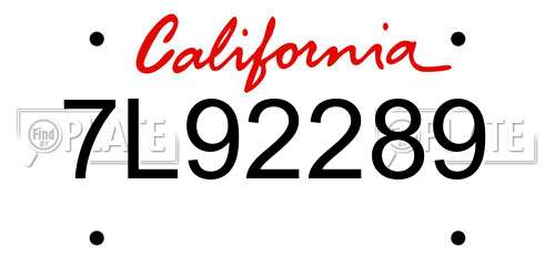 7L92289 California License Plate