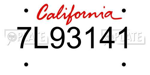 7L93141 California License Plate