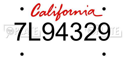 7L94329 California License Plate