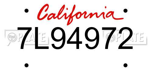 7L94972 California License Plate