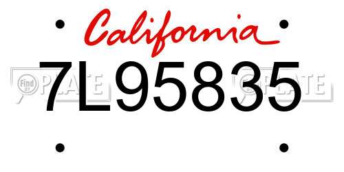 7L95835 California License Plate