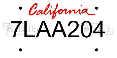 7LAA204 California License Plate