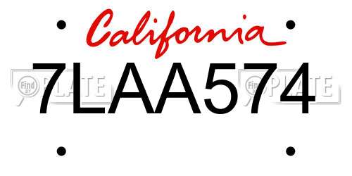 7LAA574 California License Plate