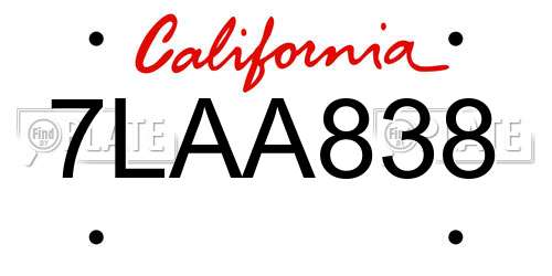 7LAA838 California License Plate