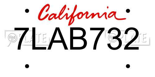 7LAB732 California License Plate