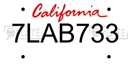 7LAB733 California License Plate