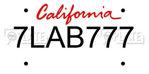 7LAB777 California License Plate