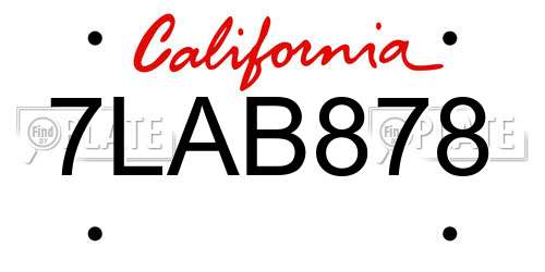 7LAB878 California License Plate