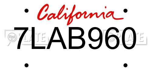 7LAB960 California License Plate
