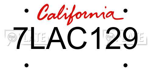 7LAC129 California License Plate