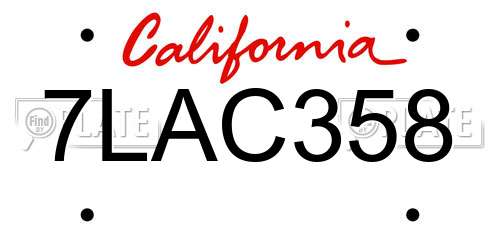 7LAC358 California License Plate