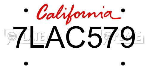 7LAC579 California License Plate
