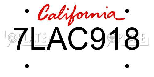 7LAC918 California License Plate