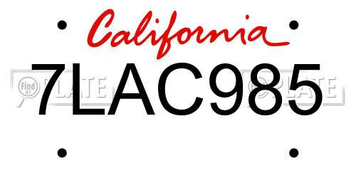 7LAC985 California License Plate