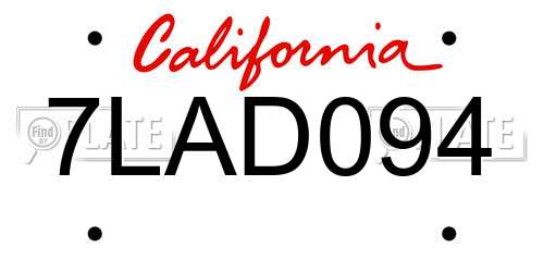 7LAD094 California License Plate