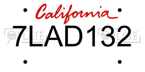 7LAD132 California License Plate