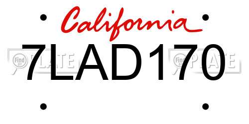7LAD170 California License Plate