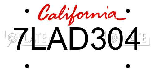 7LAD304 California License Plate