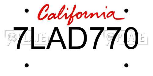 7LAD770 California License Plate