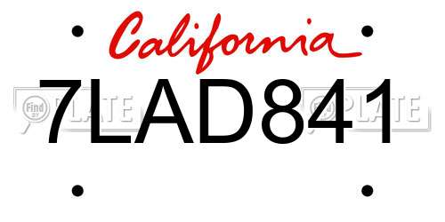 7LAD841 California License Plate
