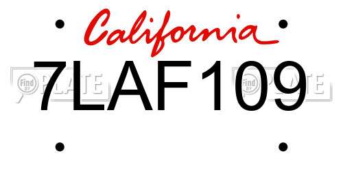 7LAF109 California License Plate