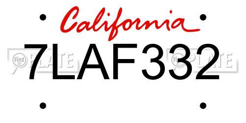 7LAF332 California License Plate
