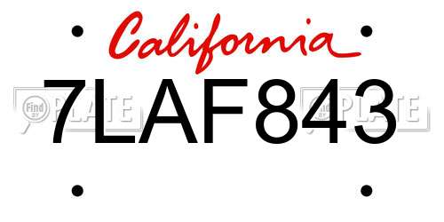 7LAF843 California License Plate