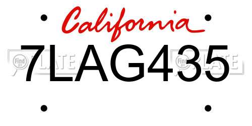 7LAG435 California License Plate