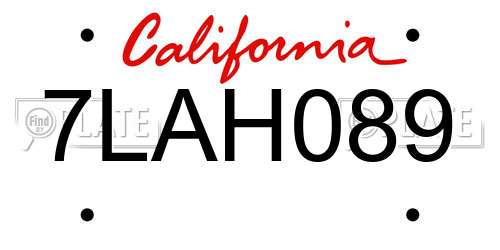 7LAH089 California License Plate
