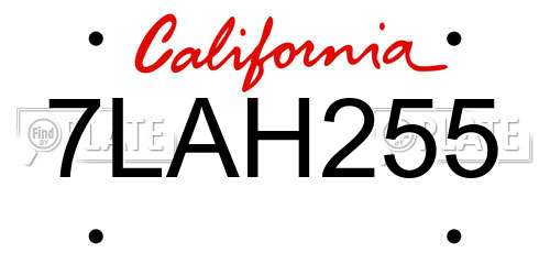 7LAH255 California License Plate