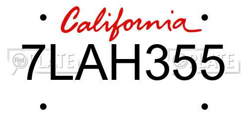 7LAH355 California License Plate