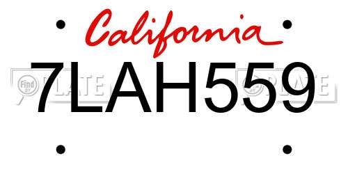 7LAH559 California License Plate